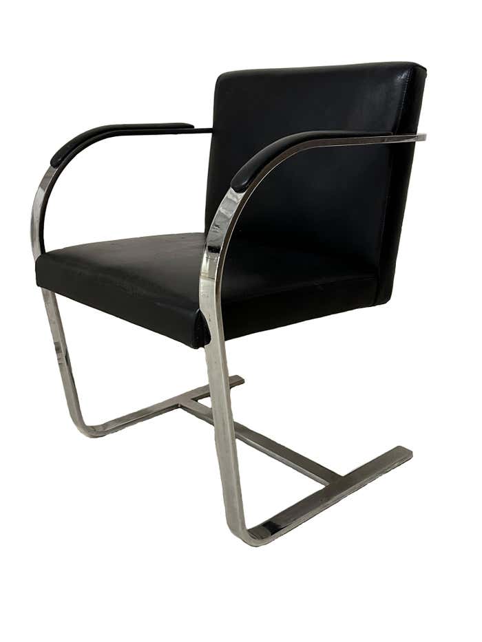 Set of Four Cantilever Black Leather and Chrome Brno Mies Van Der Rohe Chairs