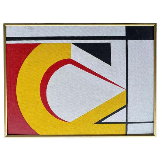 Geometric Yellow and Red Acrylic Abstract in the style of Roy Lichtenstein