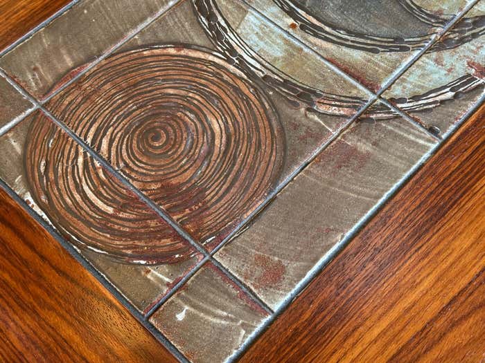 Mid-Century Danish Coffee Table with Rectangular Ceramic Tiles Center Piece