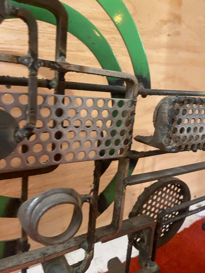 Horizontal Brutalist Green and Metal Abstract Sculpture by Frank Cota