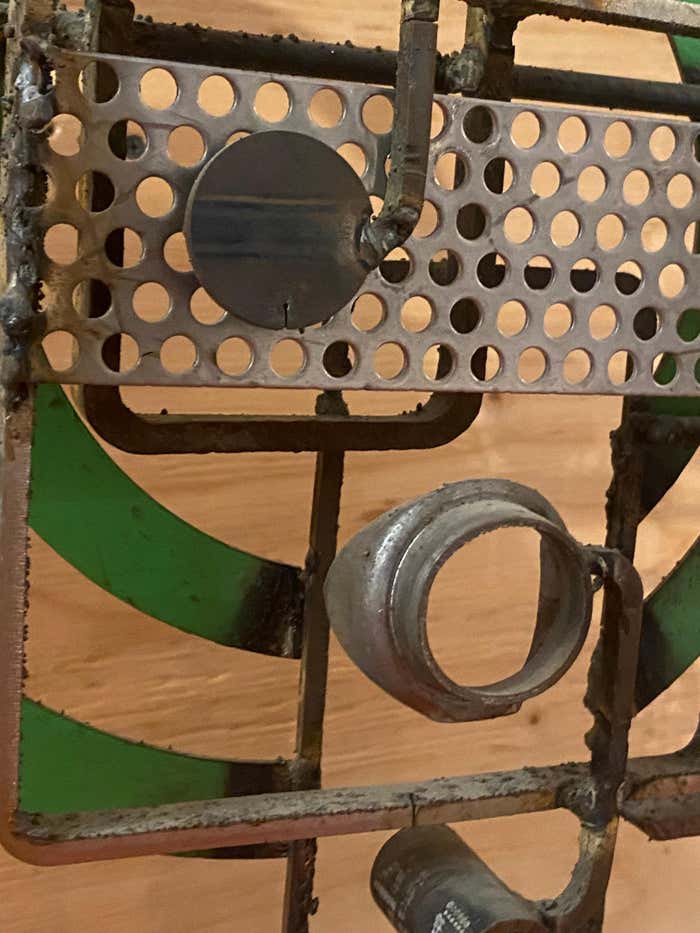 Horizontal Brutalist Green and Metal Abstract Sculpture by Frank Cota