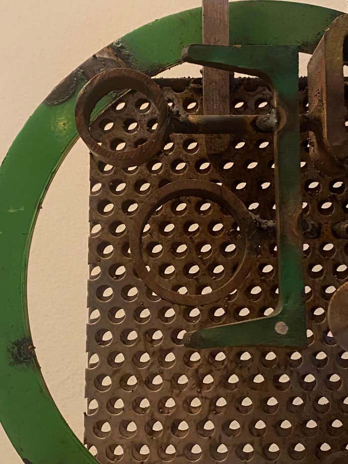 Vertical Brutalist Green and Metal Sculpture by Frank Cota