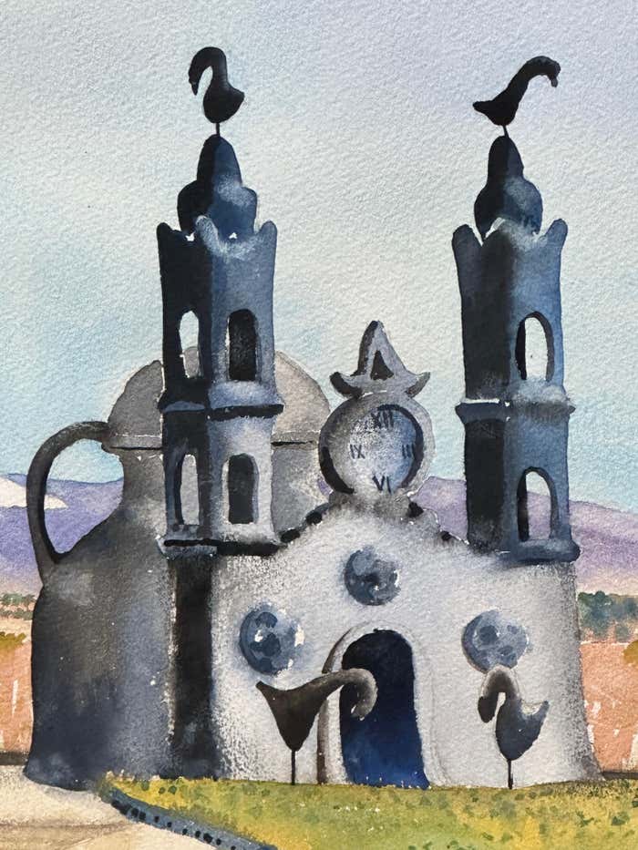 Surrealist and Whimsical Watercolor by an unknown Mexican Painter