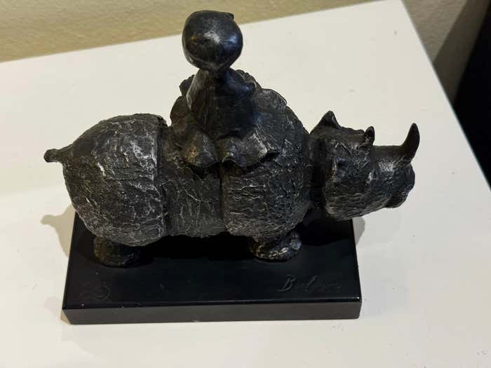The Journey Girl On Rhino, Cast Bronze Sculpture by Graciela Rodo Boulanger