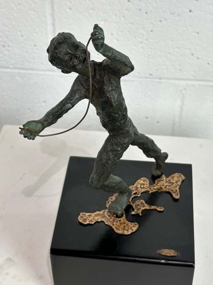 Cheeky Child Bronze Statue on Square Base by Curtis Jere