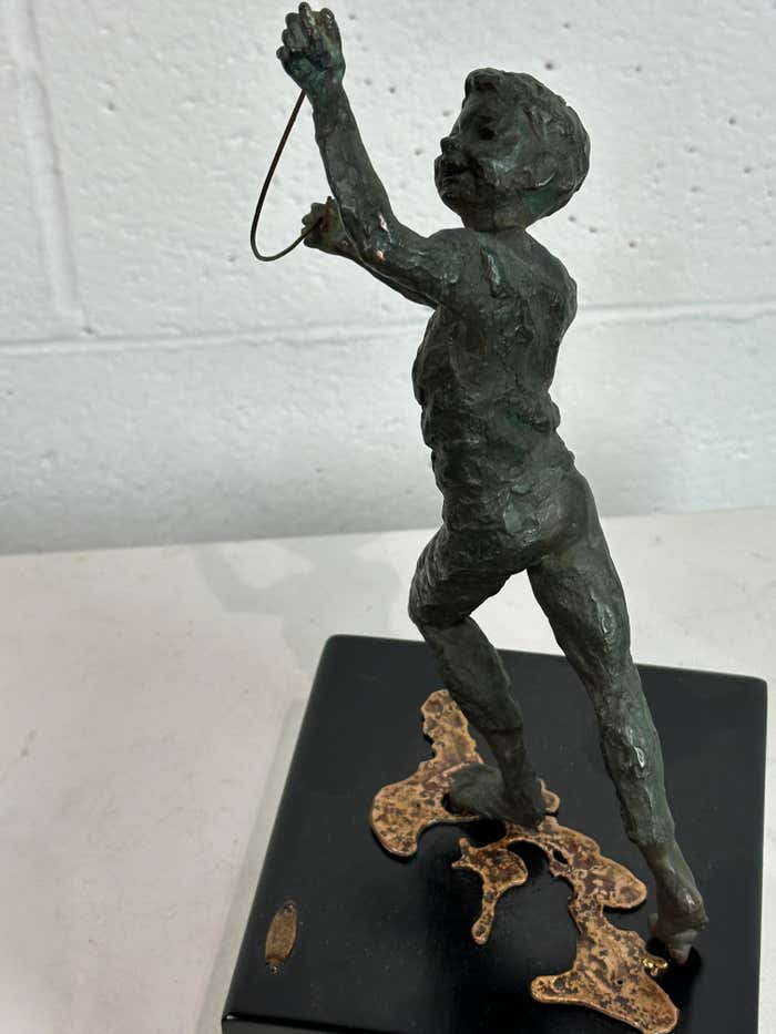 Cheeky Child Bronze Statue on Square Base by Curtis Jere