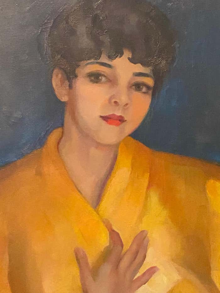 Acrylic Modern Portrait of Lady in Yellow Kimono