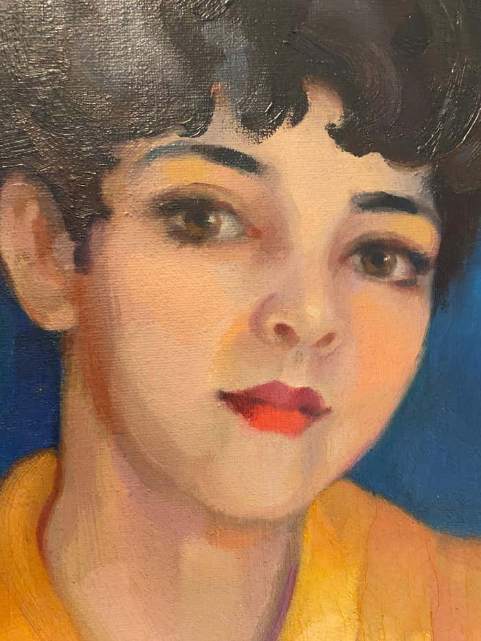 Acrylic Modern Portrait of Lady in Yellow Kimono