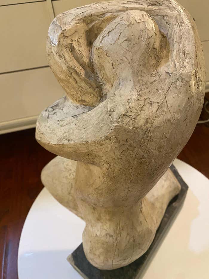 "Embrace" Clay Sculpture on Marble Base by Joan Carl Strauss