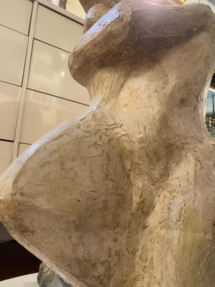 "Embrace" Clay Sculpture on Marble Base by Joan Carl Strauss