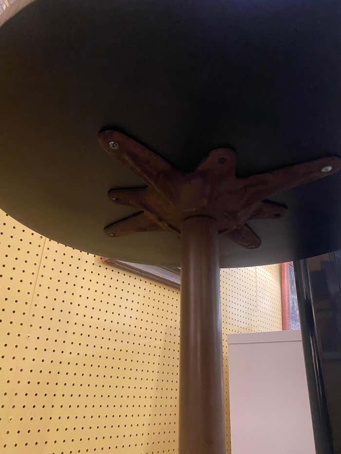 Corrugated Dark Oak Top on a Rust Color Steel Base Side Table