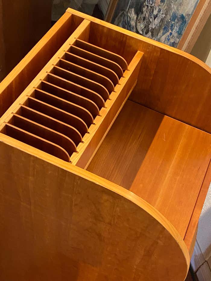 Walnut Mid-Century Modern File Cabinet with Dividers and Storage