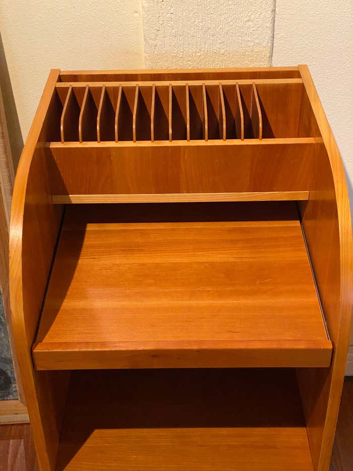 Walnut Mid-Century Modern File Cabinet with Dividers and Storage