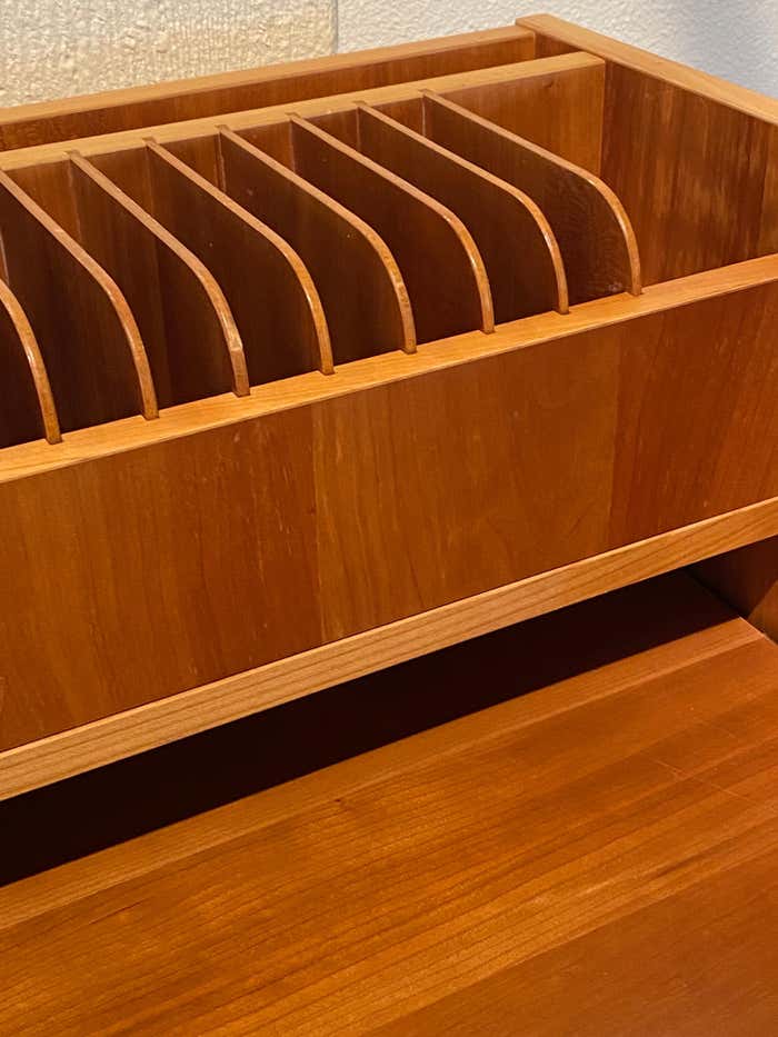 Walnut Mid-Century Modern File Cabinet with Dividers and Storage