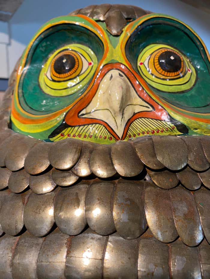 Large Modern Owl Sculpture on Hanging Perch by Sergio Bustamante