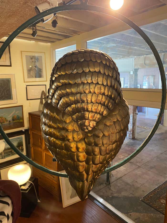 Large Modern Owl Sculpture on Hanging Perch by Sergio Bustamante