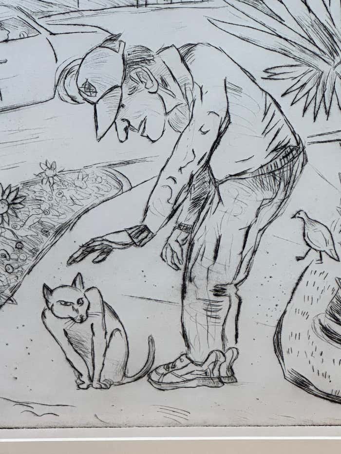 "Reluctant Cat" Satirical Drawing by John Marx