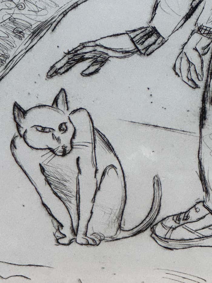 "Reluctant Cat" Satirical Drawing by John Marx