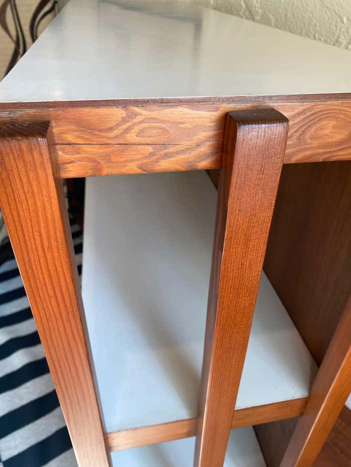 Midcentury Three-Tier Bookshelf – Pine and White Laminate