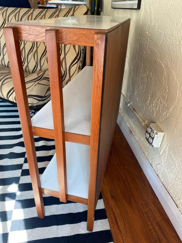 Midcentury Three-Tier Bookshelf – Pine and White Laminate