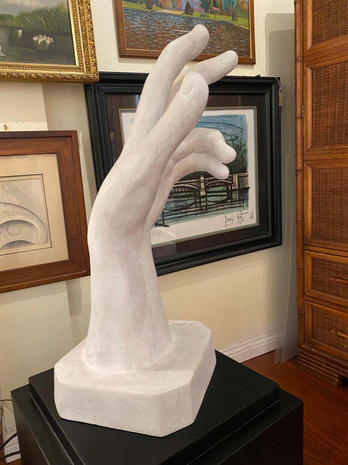 The Hand, White Fiberglas Sculpture inspired by August Rodin