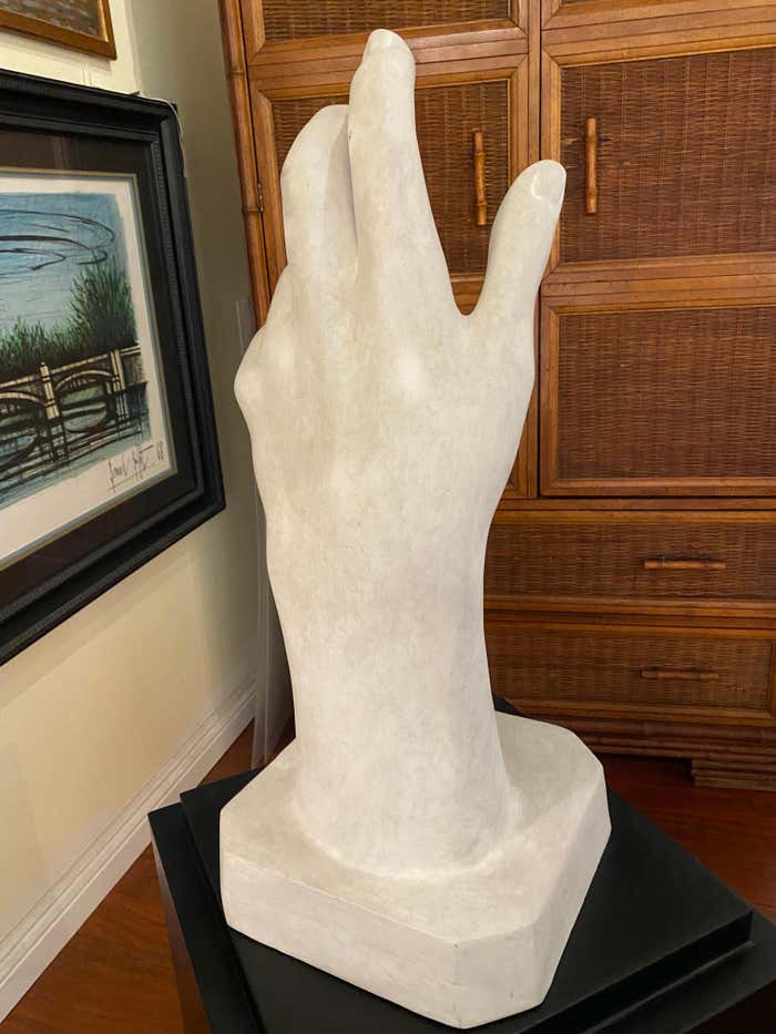 The Hand, White Fiberglas Sculpture inspired by August Rodin