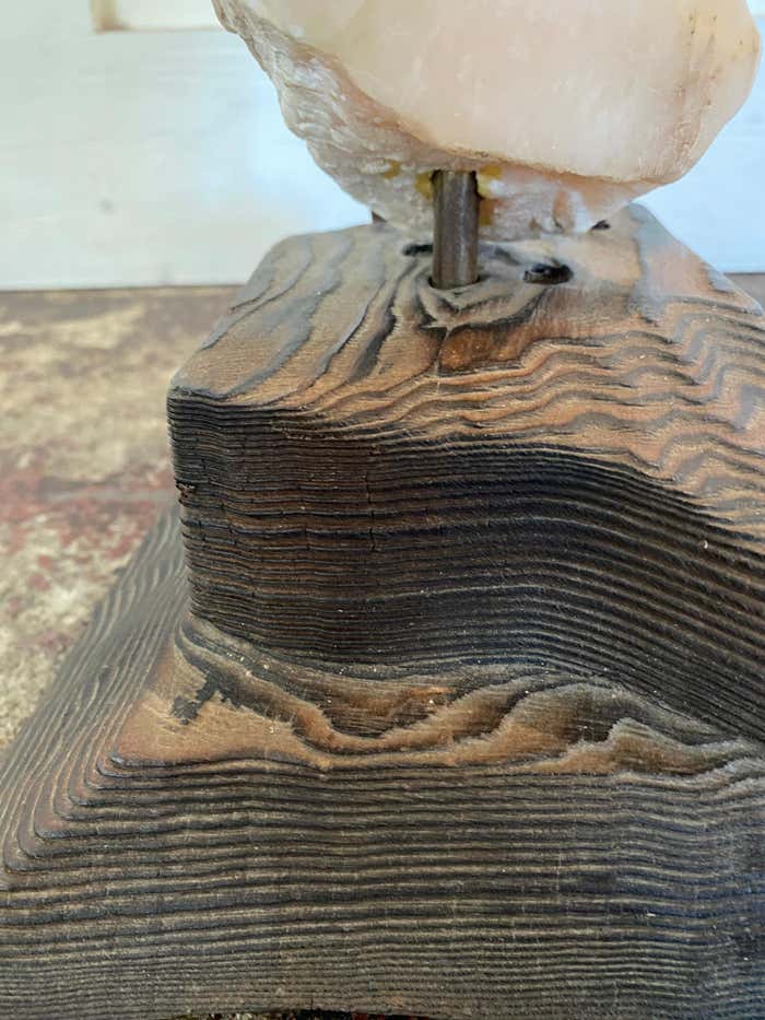 Metal Framed Alabaster Face Sculpture on Wood Base by Leon Saulter