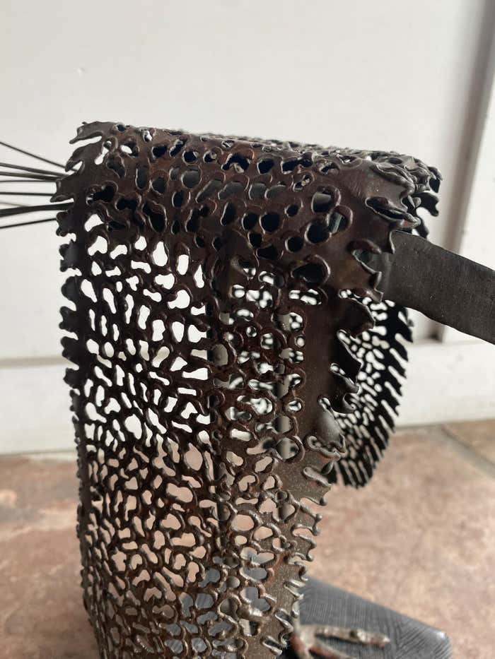 Modern Metal Bird Sculpture on Cerused Oak Base