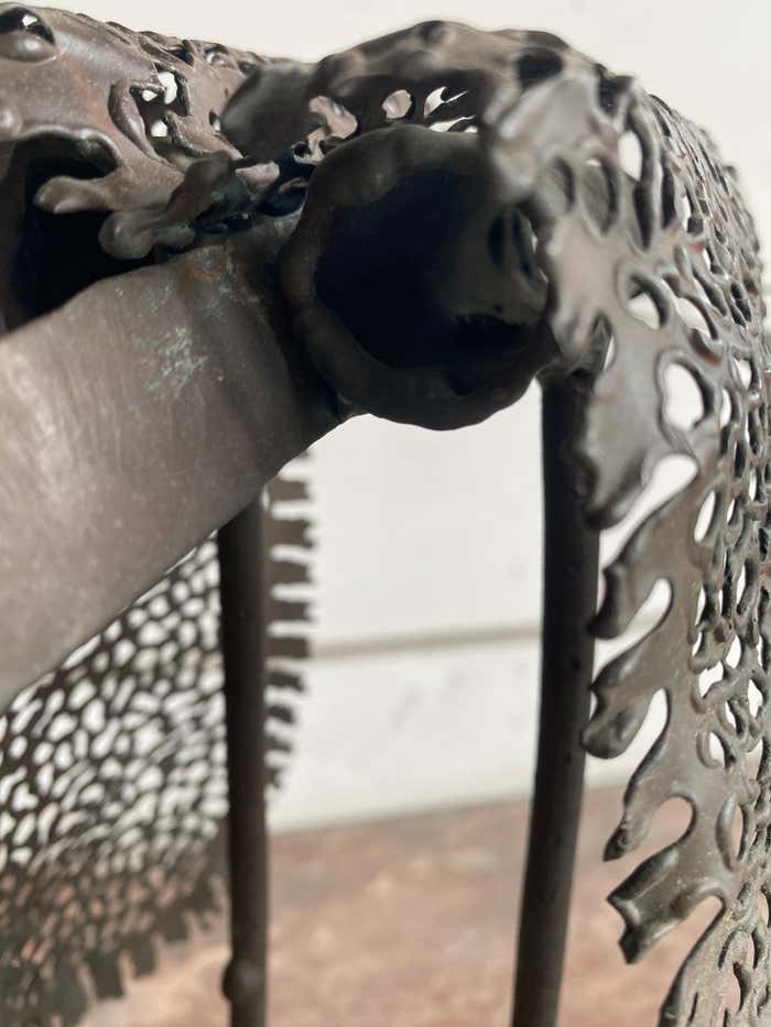 Modern Metal Bird Sculpture on Cerused Oak Base