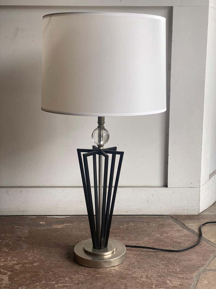 Pair of Modern Steel Geometric Lamps