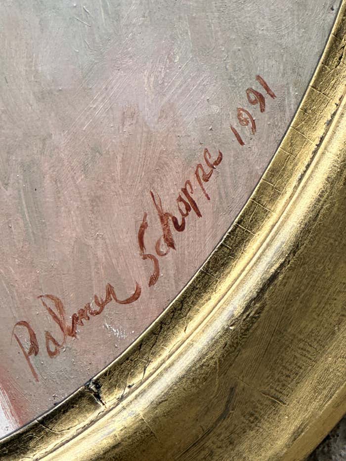 "Masked Woman #2", Oval Portrait on Oil in a Gold Frame by Palmer Schoppe