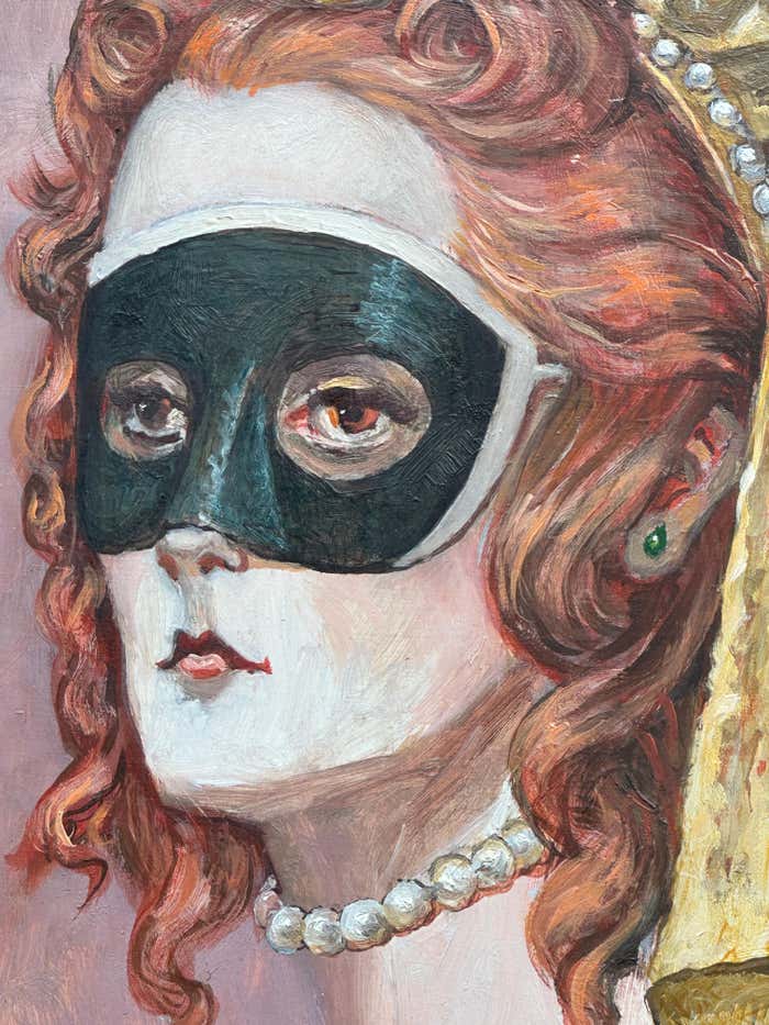 Masked Women #1, Oval Oil Portrait in a Gold Frame by Palmer Schoppe