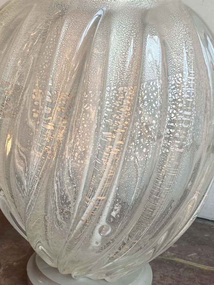 Pair of Curved Hand Blown Murano Glass Lamps