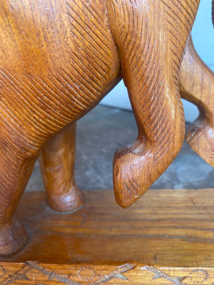 "Fight or Play" Midcentury Modern Wooden Elephants Sculpture