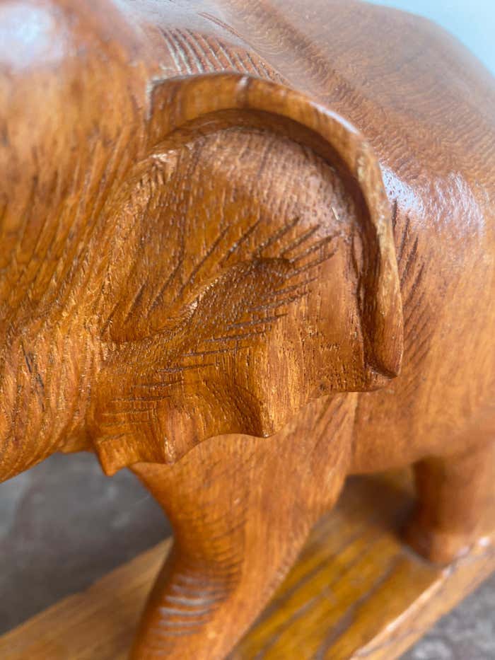 "Fight or Play" Midcentury Modern Wooden Elephants Sculpture