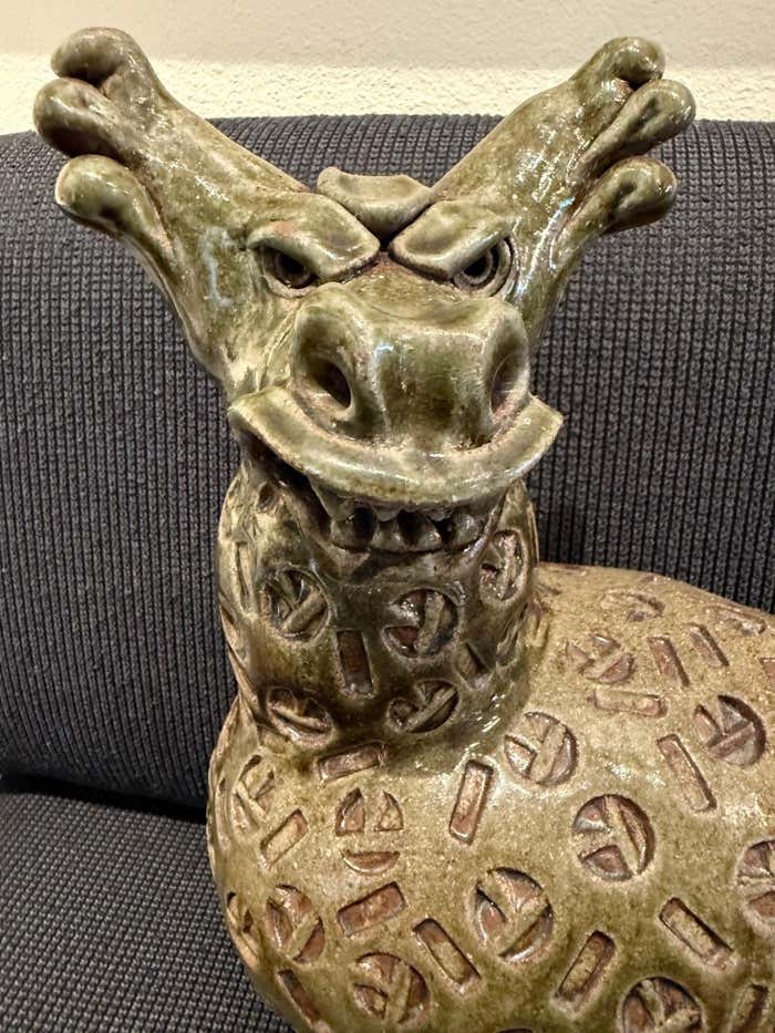 "Mythical Creature", Green Ceramic Sculpture by Dora De Larios