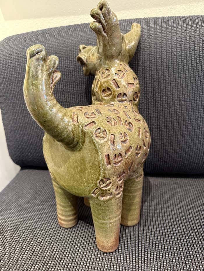 "Mythical Creature", Green Ceramic Sculpture by Dora De Larios