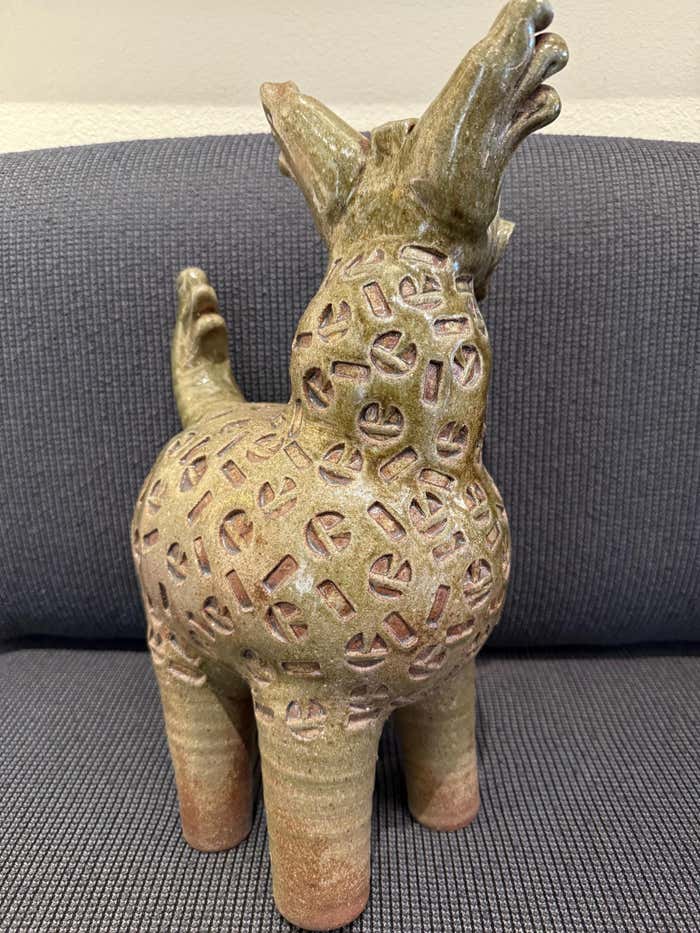 "Mythical Creature", Green Ceramic Sculpture by Dora De Larios