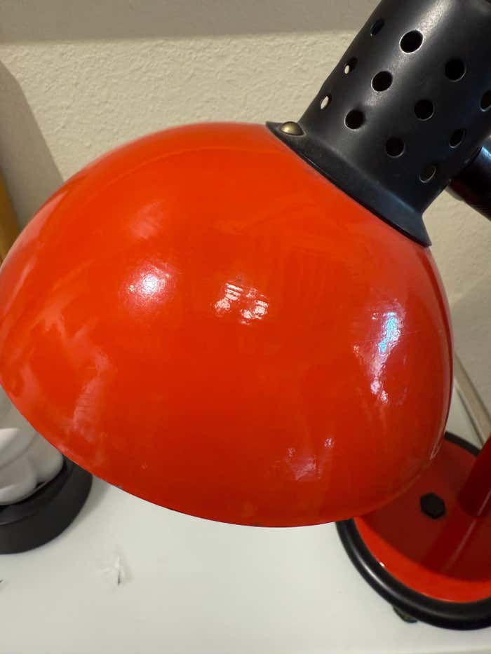 French Midcentury Modern Red and Black Desk Lamp by Aluminor