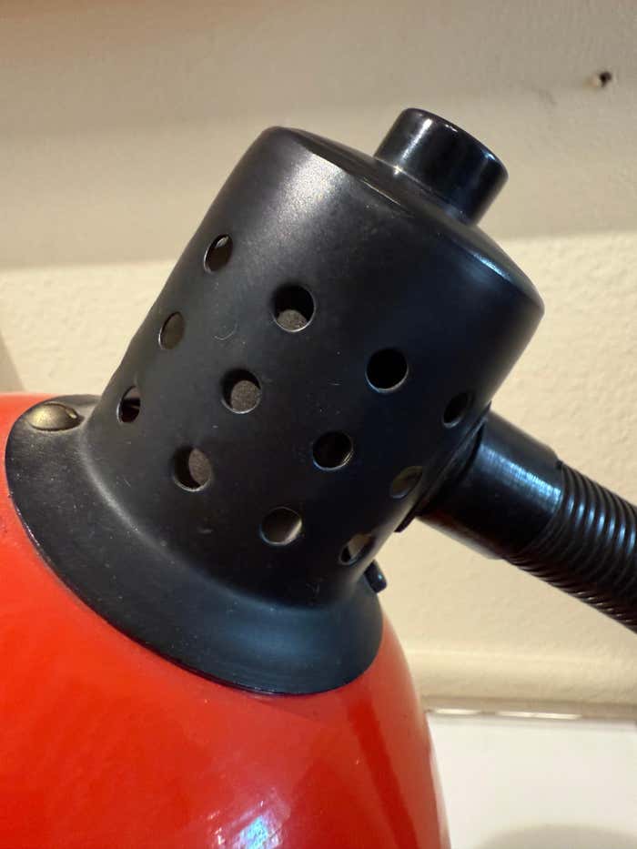 French Midcentury Modern Red and Black Desk Lamp by Aluminor