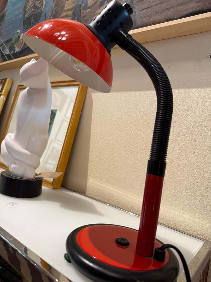 French Midcentury Modern Red and Black Desk Lamp by Aluminor