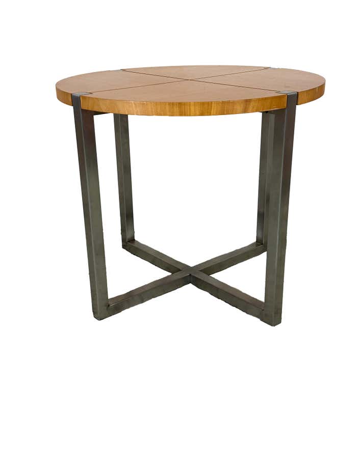 A Pair of 1970s Sycamore and Chrome Side or End Tables