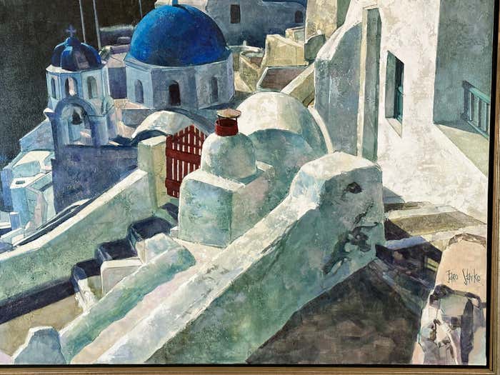 Blue Domes of Oia Santorini Island Oil Painting