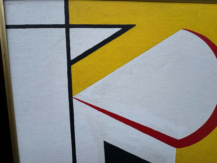 Geometric Yellow and Red Acrylic Abstract in the style of Roy Lichtenstein
