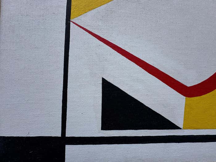 Geometric Yellow and Red Acrylic Abstract in the style of Roy Lichtenstein