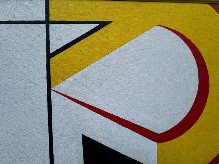 Geometric Yellow and Red Acrylic Abstract in the style of Roy Lichtenstein