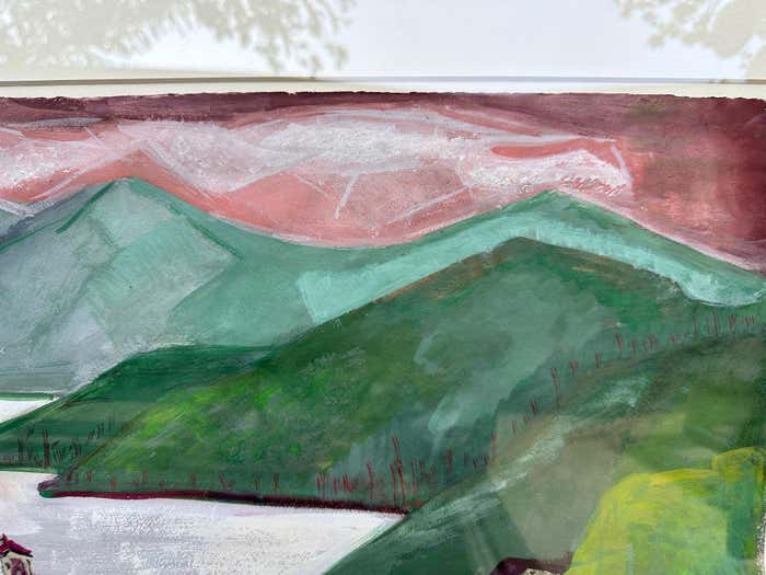 "Lake by the Mountains" Watercolor American Modern Landscape by Edna Stoddart