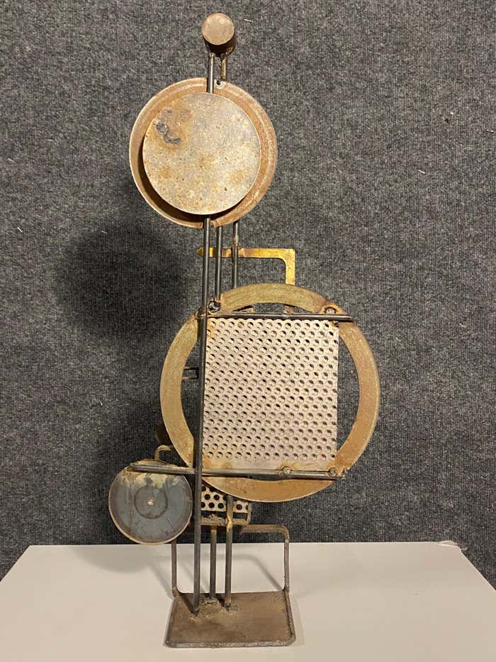 Vertical Brutalist Green and Metal Sculpture by Frank Cota