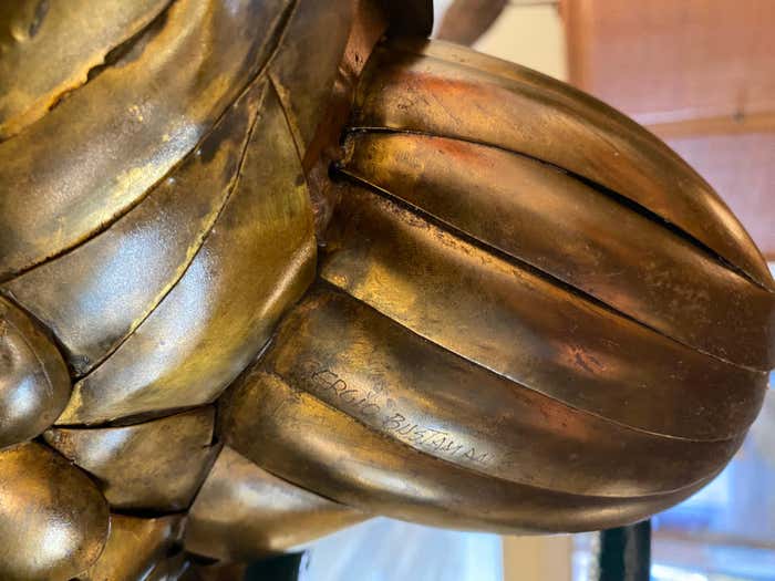 Large Modern Owl Sculpture on Hanging Perch by Sergio Bustamante