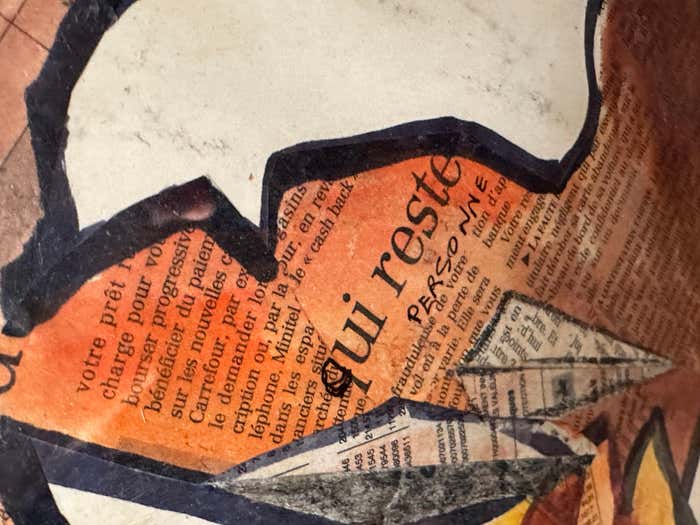 Sepia Bits of Newspapers, Intriguing Abstract Mixed Media Collage